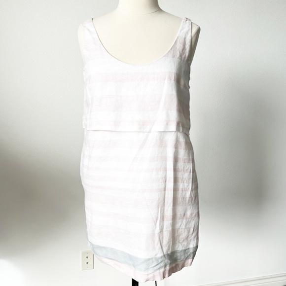 mara hoffman striped linen dress Mara Hoffman Irena Denim Striped Linen Dress Hook And Eye Front 2